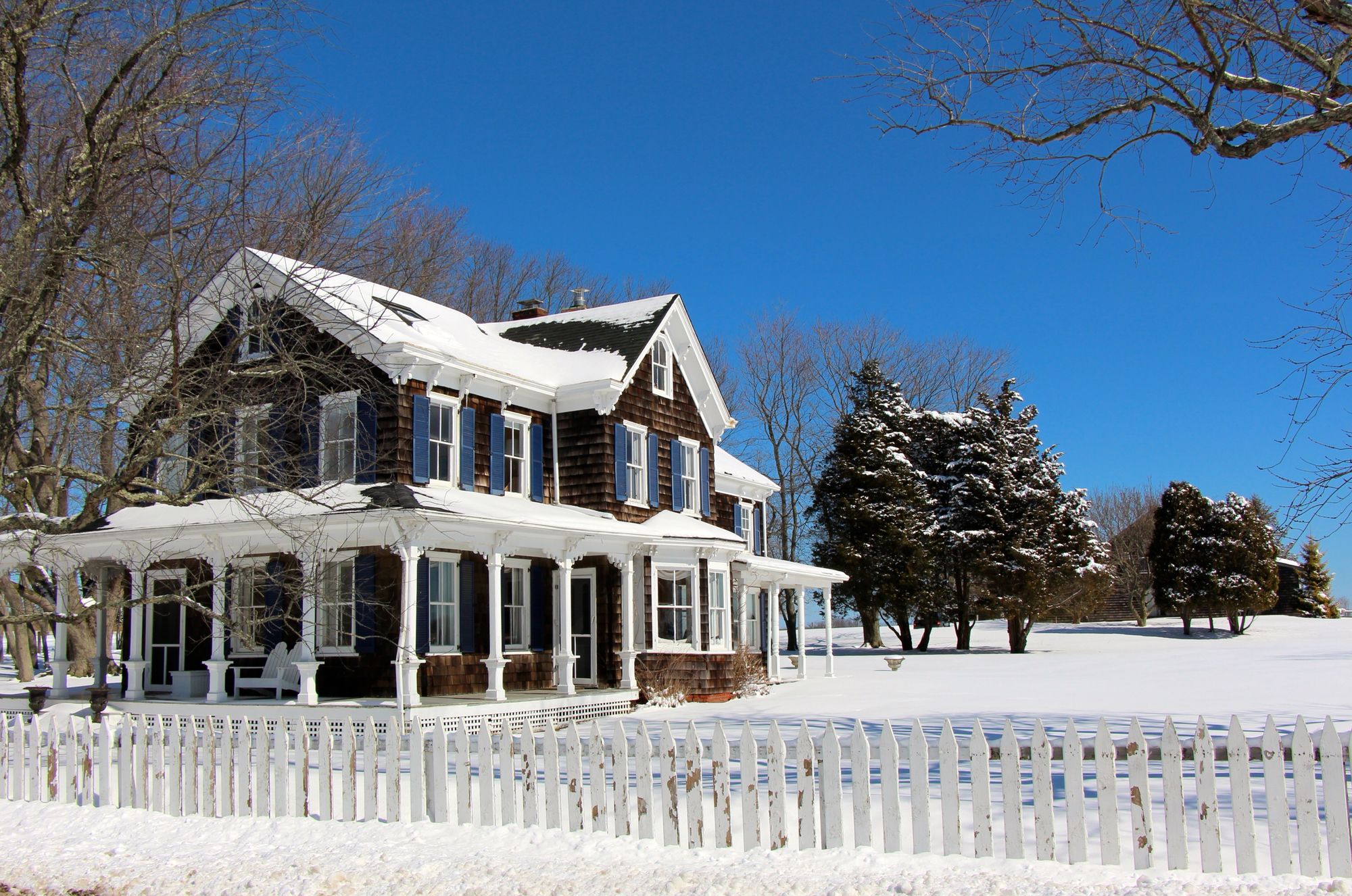 House in the Hamptons covered in snow