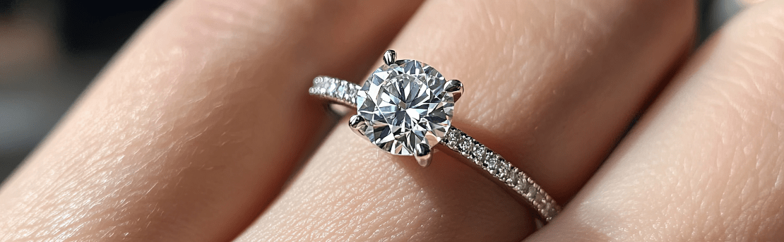 Diamond ring on finger