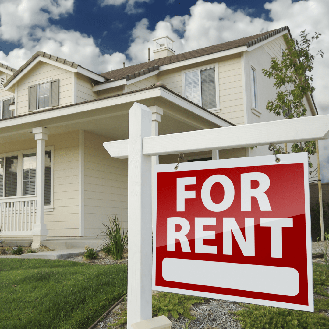 For rent sign in front of a house