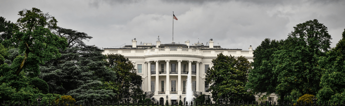 Front exterior of White House at night