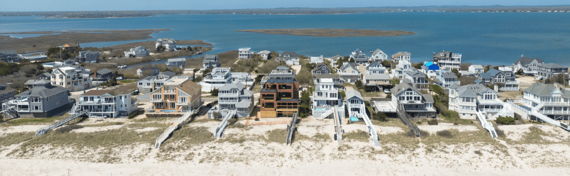 An aerial shot of Hampton’s beach home properties.