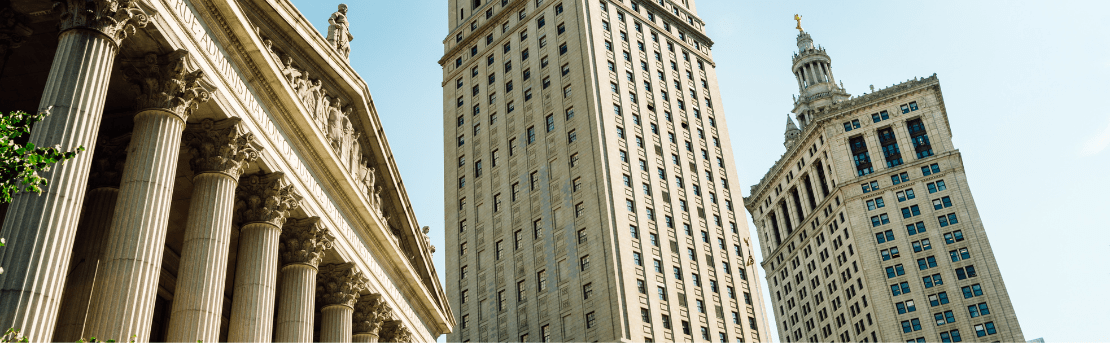 Low-to-high angle shot of the New York State Supreme Court Building