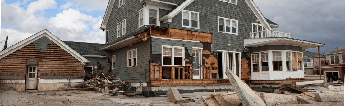 Exterior hurricane damage to beachside property