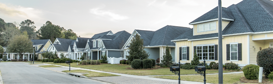 Long shot of a community block of homes.